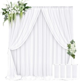 4 Panels White Chiffon Backdrop Curtains,5ft x 10ft Wrinkle-Free Chiffon Fabric Curtain Drapes,White Sheer Backdrop Background Panels with Rod Pockets for Arch Party Ceremony Wedding Stage Decoration