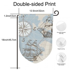 Uanvaha Nautical Coastal Garden Yard Flag 12.5"x 18" Sailboat Lighthouse Compass Anchor Double Sided Polyester House Flag Banners for Patio Lawn Outdoor Home Decor
