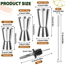 Cocktail Messbecher Edelstahl Barmaß 3cl 4cl 5cl, 3 Stück Cocktail Jigger Spirituosen Barmaß Messbecher mit Flaschenausgießer und Bürste, Doppelmaß Bar Messbecher Cup Set für Gin Wein Party Drink