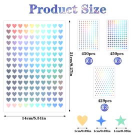 Ymapinc 1350 Pcs Tiny Star Stickers, Heart Stickers Self-Adhesive Mini Holographic Sticker for Reward, 9 Sheets Star Heart Sticker for School Planner, Behavior Chart, Home Decoration