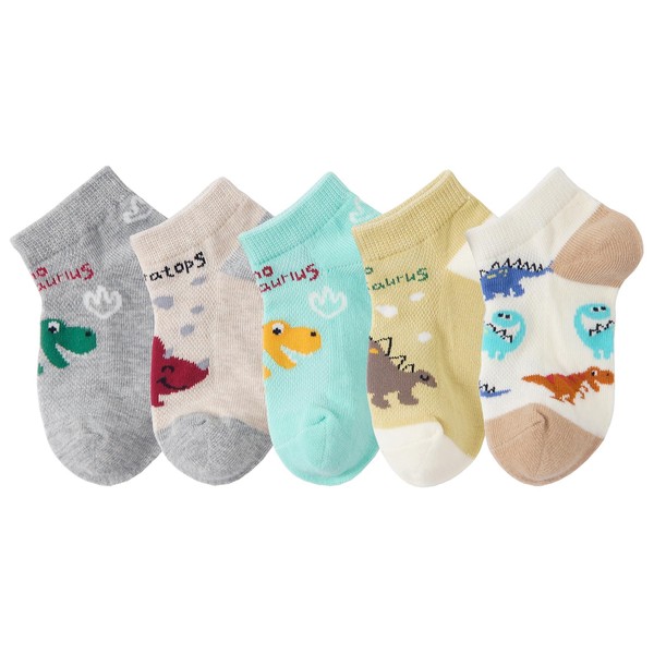 CHUNG Boys Cotton Ankle Socks 5/10 Pack Low Cut Dinosaur
