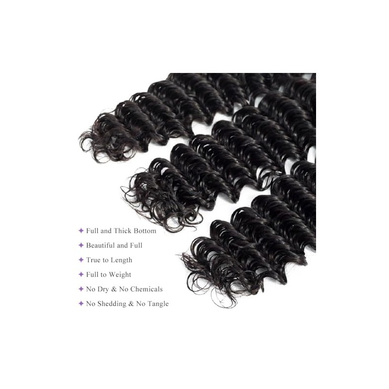 Extensiones de cabello humano con ondas profundas, 12A, cabello virgen