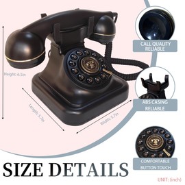 FiayaCom Vintage landline Phone Retro Corded Telephone, Classic Design Desk Phone,Old Fashioned Dial Button Phone with Redial Function, for Home Office Hotel（Black）
