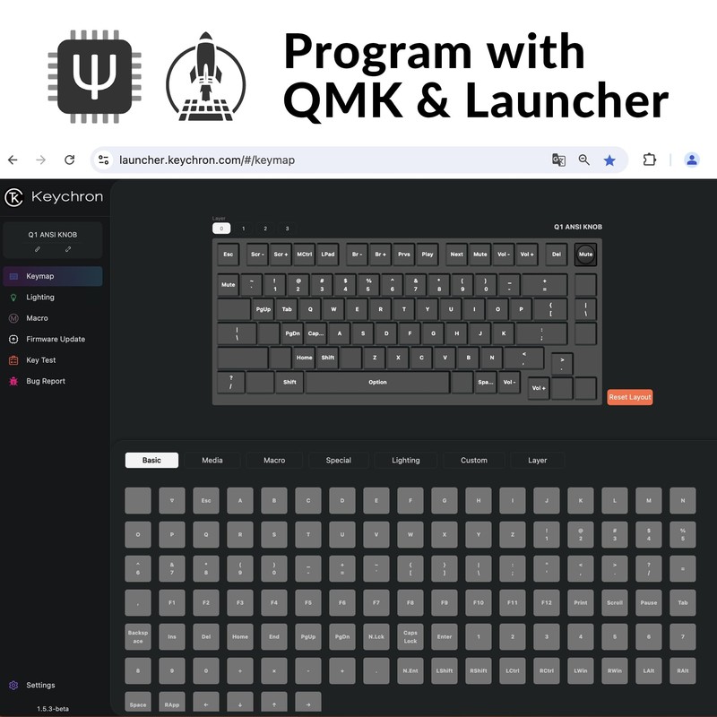 Keychron Q1 RGB Wired Custom Mechanical Keyboard, 75% Layout QMK/VIA