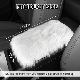 wuyaoyao Furry Car Armrest Cover, 12.1"×6.4" Soft Plush Car Center Console Cover, Winter Warm Fluffy Arm Rest Cover for Car, Auto Armrest Box Cover Protector, Universal Middle Console Pad (White)
