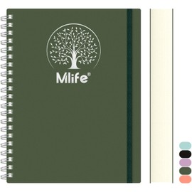 Mlife Notizbuch B5 Liniert, 300Seiten Spiralnotizbuch,PVC-Hardcover mit Lebensbaum-Aufdruck,100g/M² Tintenfestes Papier,Erweiterbare Taschen,Elastische Bänd,für Frauen, Männer,17.7x 25cm -Dunkelgrün