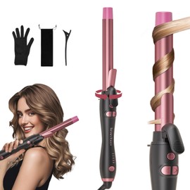 Extra-Long Barrel Rotating Curling Iron with Short Clamp, Automatic Curling Iron 1 Inch Creates Loose Curls – for Medium and Long Hair, High Heat 410°F, Instant Heat up, Double Ceramic, Dual Voltage