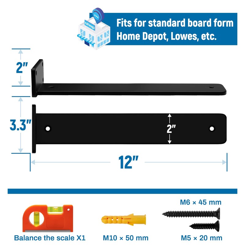 LEOPO 12 inch Floating Shelf Bracket, 1/4” Thick Heavy Duty