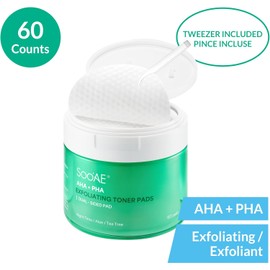 Soo'AE Spot Peeling & Exfoliating AHA PHA Toner Pads | Calming, Exfoliating, Pore Cleansing Korean Skincare Toner Pads for Sensitive Skin | Vegan Bamboo Cotton Face Gauze 