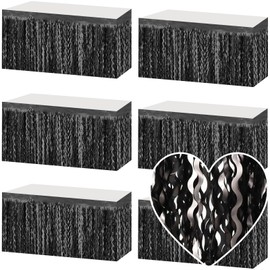 6 Pack 29x108 Inch Black Wave Foil Fringe Table Skirts Metallic Banner for Tinsel Streamer Garland Backdrop for Parade Floats Wedding, Mother's Day, Birthday Mardi Gras Party Decorations