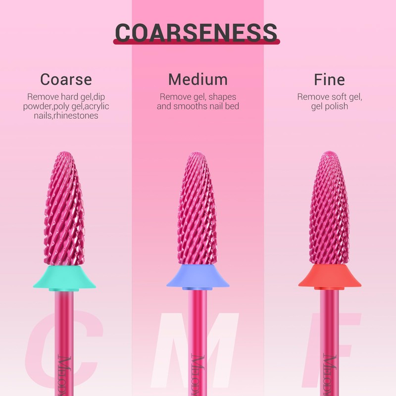 MelodySusie Long Flame Nail Drill Bits, 3/32'' Carbide Tungsten Bits,