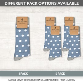 No Cold Feet Men’s Dress Socks, Fun Colorful Patterned, Mid-Calf, Cotton Blend, Dusty Blue with White Polka Dots, 2 Pack