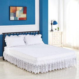 Home Wrap Around Elastic Lace Bed Skirts Bed Wrap Easy Fit Dust Ruffle Bedskirt 14" Drop Dust Ruffle Adjustable