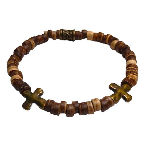 Faith Based Stretchy Beaded Bracelet with Bronze Cross