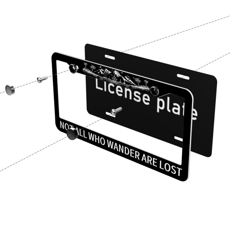 Not All Who Wander are Lost License Plate Frame Mountains
