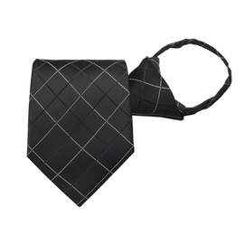 Secdtie Men's Black White Check Clip on Tie Easily Zipper Silk Repp Neck Wear Giving for Bf