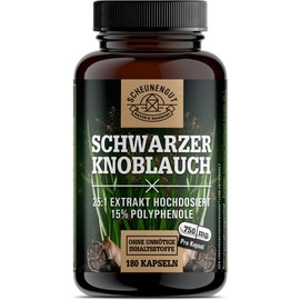 Black Garlic 1500 mg – Important: 25:1 Extract (= 37500 mg Black Garlic per Daily Dose + 15% Polyphenols + SAC) Garlic Capsules High Dose Lab Tested DE SCHEUNENGUT