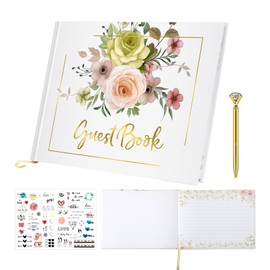 MOSA BEAR Gold Foil Wedding Guest Book, Elegant Guest Book for Wedding Reception, Baby Shower Sign in Guest Book, Thickened 60 Pages with Pen Gold