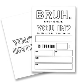 QZJ Teen Boy Party Invitation Supplies with Envelopes Set of 20 Bruh Birthday Invitation Fill in Blank, Double Sided