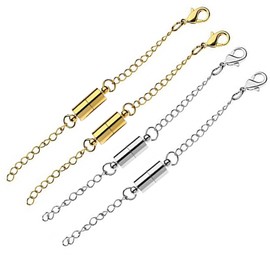 Mizeer Magnetic Necklace Extenders, Adjustable Chain Extenders for Necklaces, Magnetic Necklace Clasps and Closures with Extender Chains (4pcs | Gold & Silver)