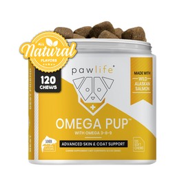 pawlife Pawlife Dog Fish Oil Supplements - 120 Omega 3 Fish Oil Dog Vitamins, Veterinarian Formulated Itching Relief for Dogs, Natural Omega 3 Fish Oil for Dogs, Dog Skin and Coat Supplement (Salmon Flavor)