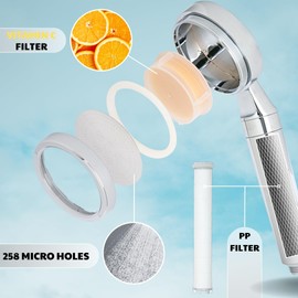 ELARIV Dual Filtered Shower Head (Vitamin C & PP Filter) Filter Shower Head, High Pressure, Hard Water, Chlorine Removing, Dual Filtration (Vit-C & PP Filter), Replaceable Filters (Chrome)