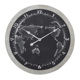 Deco 79 Metal Decorative Wall Clock World Map Wall Clock for Home, Wall Clock for Room 25" x 2" x 25", Black