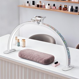 Ludysic Half Moon Nail Light with Phone Holder for Nails Desk,Professionals Desk Lamp for Lash Eyelash Extension,Makeup Desk lamp,Moon lamp,Salon&Home(AB Diamond)
