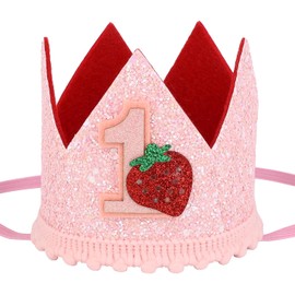 Berry First Birthday Hat for Girls, Sweet Pink Strawberry Crown Headband Cute 1st Party Celebration Cap for Baby Shower