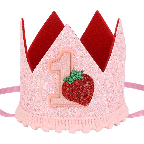 Berry First Birthday Hat for Girls, Sweet Pink Strawberry Crown