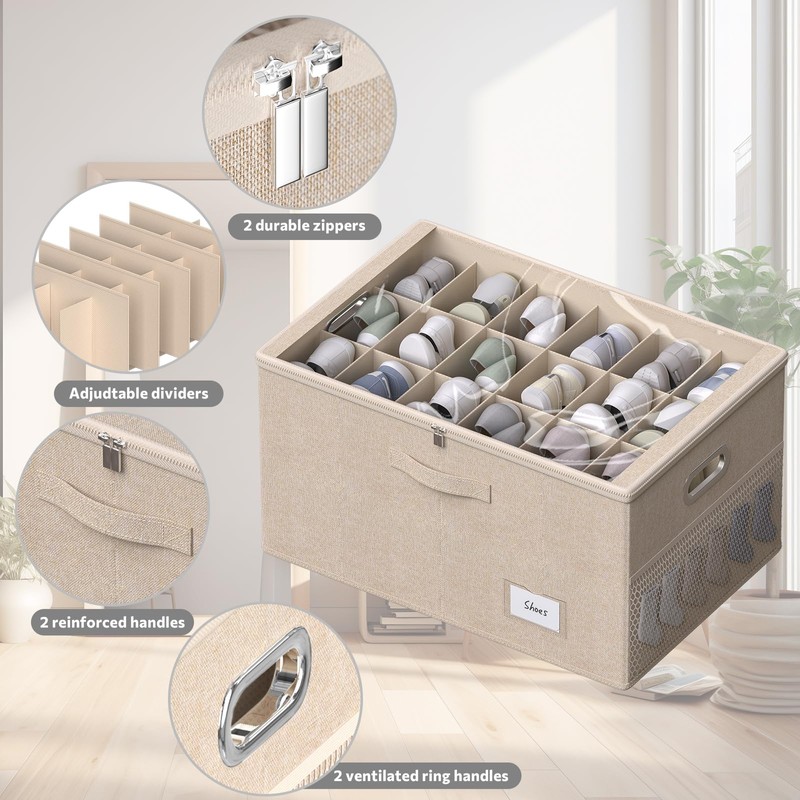 Shoe Organizer for Closet, Shoe Box Storage Containers Fit 18