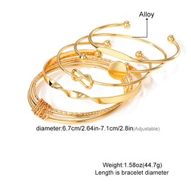 YUNHENTONG Gold Adjustable Bracelet Set, 5 Pieces Bracelet Gold for Women, Stacking Thin Cuff Bangles, Adjustable Bracelet Gold, Boho Gold Chain Bracelet Set, Jewellery Gifts for Women