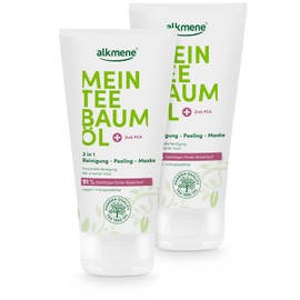 alkmene My Tea Tree Oil 3-in-1 Cleansing Exfoliating Mask 2 x 150 ml Pimple Reduction 91% Confirmed - Natural Tea Tree Oil, Vegan & Climate Neutral - Face Scrub for Blemished Skin - Exfoliating Face