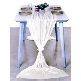 MDS 25 Pack 10ft Chiffon Table Runner 29 x 120 Inches Sheer Wedding Runner Romantic Rustic Table Runner for Wedding Decorations, Birthday Parties, Bridal Shower Party Arch Decor - Ivory