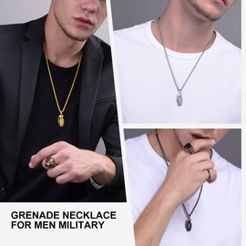 Richsteel Rifle Chain Army Chain with Hand Grenade AK47/UZI/Cartridge, Pendant, Men's Chain, Jewellery with Gift Box for Children and Teenagers, Stainless Steel
