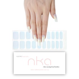 NKA Semi Cured Gel Nail Polish Strips, 20 Stickers UV LED Lamp Curing Wraps Strip-BabyBlue