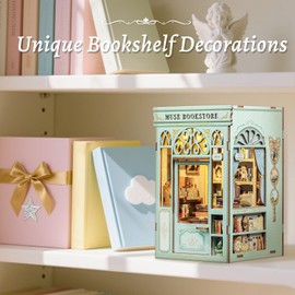 Fsolis Book Nook Kit, DIY Dollhouse Kit with LED Light, Home and Bookshelf Decoration, Best Gift for Teens (Muse Bookstore)