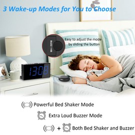 Extra Loud Alarm Clock with Bed Shaker, Vibrating Alarm Clock for Heavy Sleepers, Hearing Impaired Teenagers, Double Alarm Clock, Large Display, USB Charger, Dimmer, Snooze