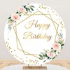 Arrebolart Gold Happy Birthday Round Backdrop Cover 6.5ft Pink Floral