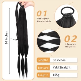 VOPPIS Long Braided Ponytail Extension 30 Inch Pre stretched Braiding Hair Extensions DIY Braid Ponytail Natural Soft Synthetic Hair Piece (Black Brown, 30 inches)