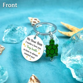 Son Gift from Mom Best Birthday Gifts for Son Funny Turtle Sons Keychain from Mom Dad Gifts for Sons Adult Emotional Motivational Turtle Keychain Graduation Gift for Teen Boys