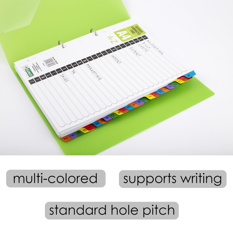 D.RECT A4 Colour Coded Laminated Index Tabs for Documents Tabs