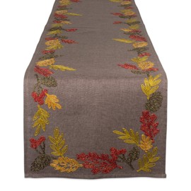 Contemporary Home Living Embroidered Shimmering Leaves Table Runner - 108" - Brown