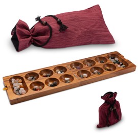 LOGOPLAY Kalaha Game for 2 Players with Fabric Bag - Playing Field 14 x 49 cm - Hus - Bao - with Gemstones