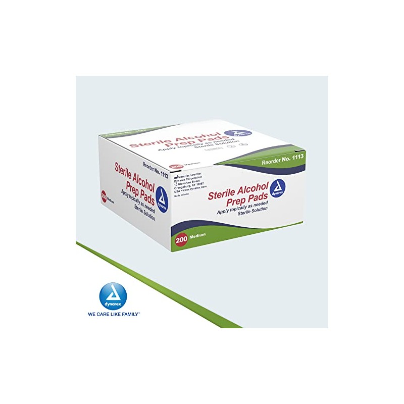 Dynarex Almohadillas de preparación de alcohol - 200/Box - Medium