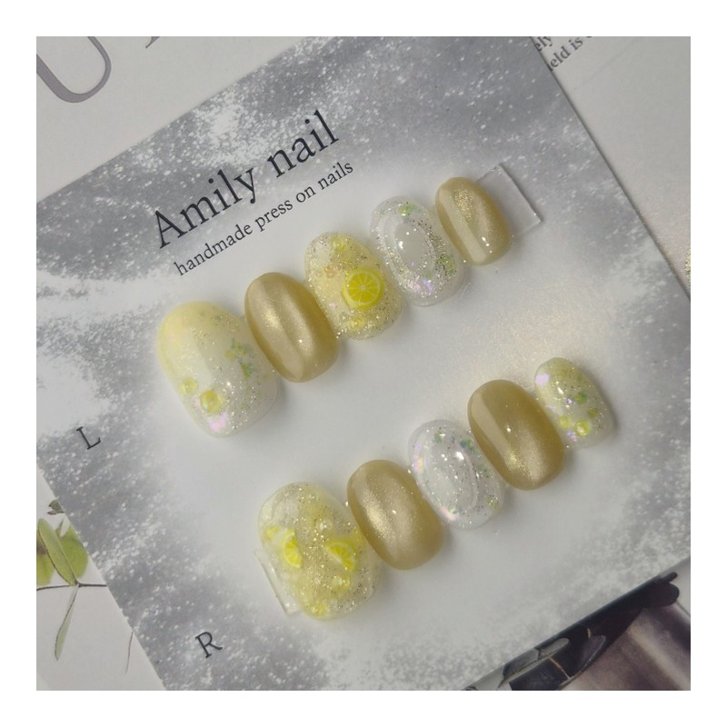  Lemon [Handmade Nail Tip] Emily Nail - Almond /