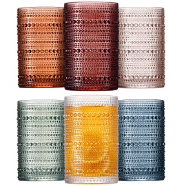 Mfacoy Colored Hobnail Drinking Glasses Set of 6, 12oz Vintage Kitchen Glassware, Embossed Beaded Glass Cups, Water Glasses, Beaded Colorful Water Tumbler for Cocktail, Juice and Various Mixed Drinks