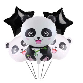 5 PCS Panda Foil Balloons with Black Star for Kids Panda Themed Party Children Birthday Party Baby Shower Wedding Party Decorations