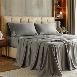 Simple Deluxe King Size 4 Piece Sheet Set, Lightweight Super Soft Easy Care Microfiber - Comfy Breathable, Cooling Bedding Sheets with Deep Pocket, Shrinkage and Fade Resistant, Hotel Luxury, Grey