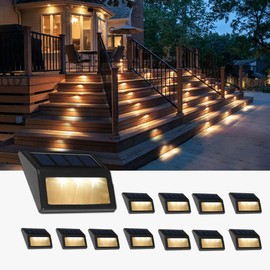 Follateas Solar Lights Outdoor, Waterproof Solar Powered Deck Step Lights for Patio Garden Backyard Garage Driveway Pathway Outside Wall Lighting (Warm White/12 Pack)